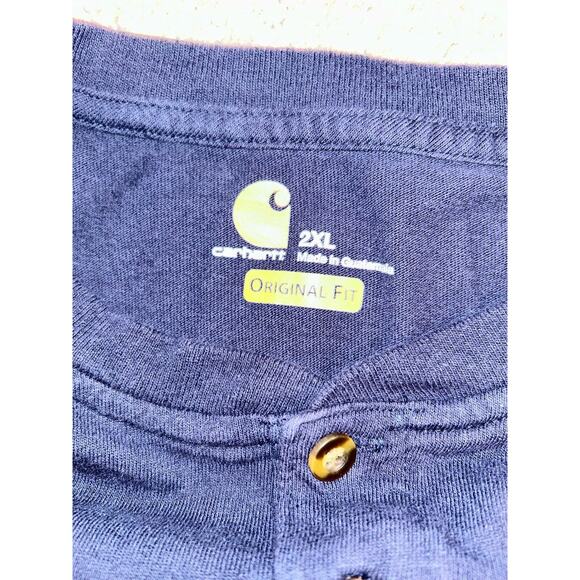 Carhartt Original Fit Button Up Henley Long Sleeve Pocket T-Shirt Men's 2XL Navy - Picture 6 of 6